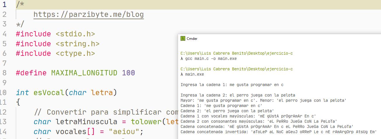 Ejercicio de cadenas en ANSI C