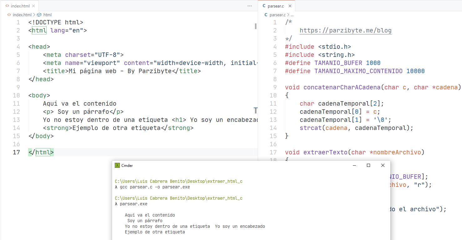 Extraer cuerpo de archivo HTML usando ANSI C - Trabajo con cadenas