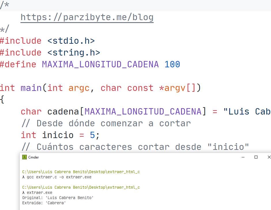 Cortar cadena en ANSI C - Extraer subcadena