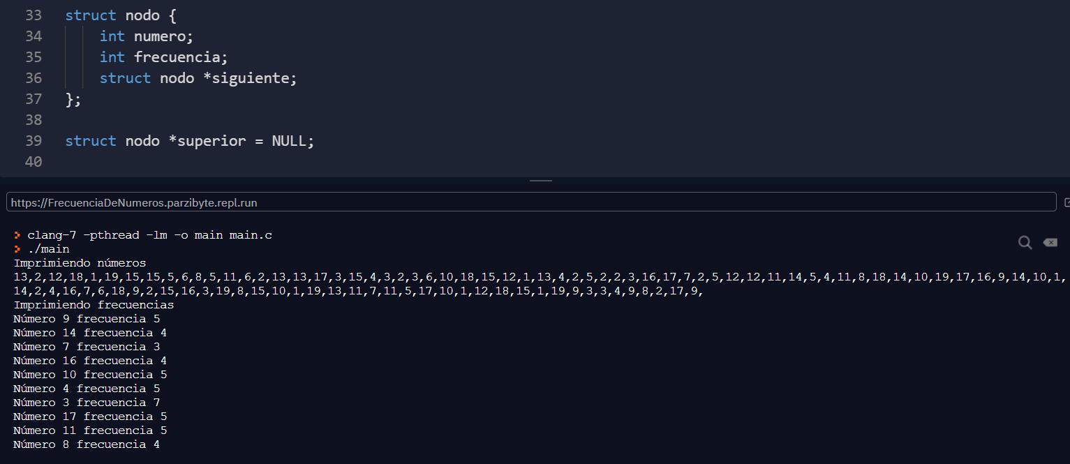Frecuencia de números en C usando pila - Programación