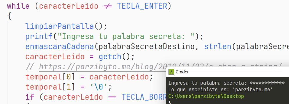 Leer contraseña en C sin mostrar caracteres escritos (mostrar asteriscos)