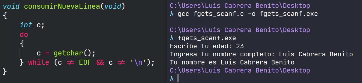 Usar fgets y scanf en conjunto en C