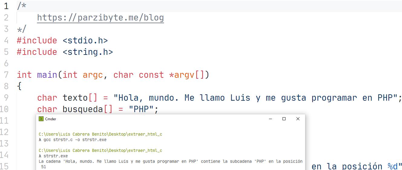 ANSI C - Buscar índice de subcadena dentro de cadena con strstr