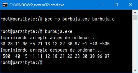 Ordenar un arreglo en C utilizando el ordenamiento de burbuja