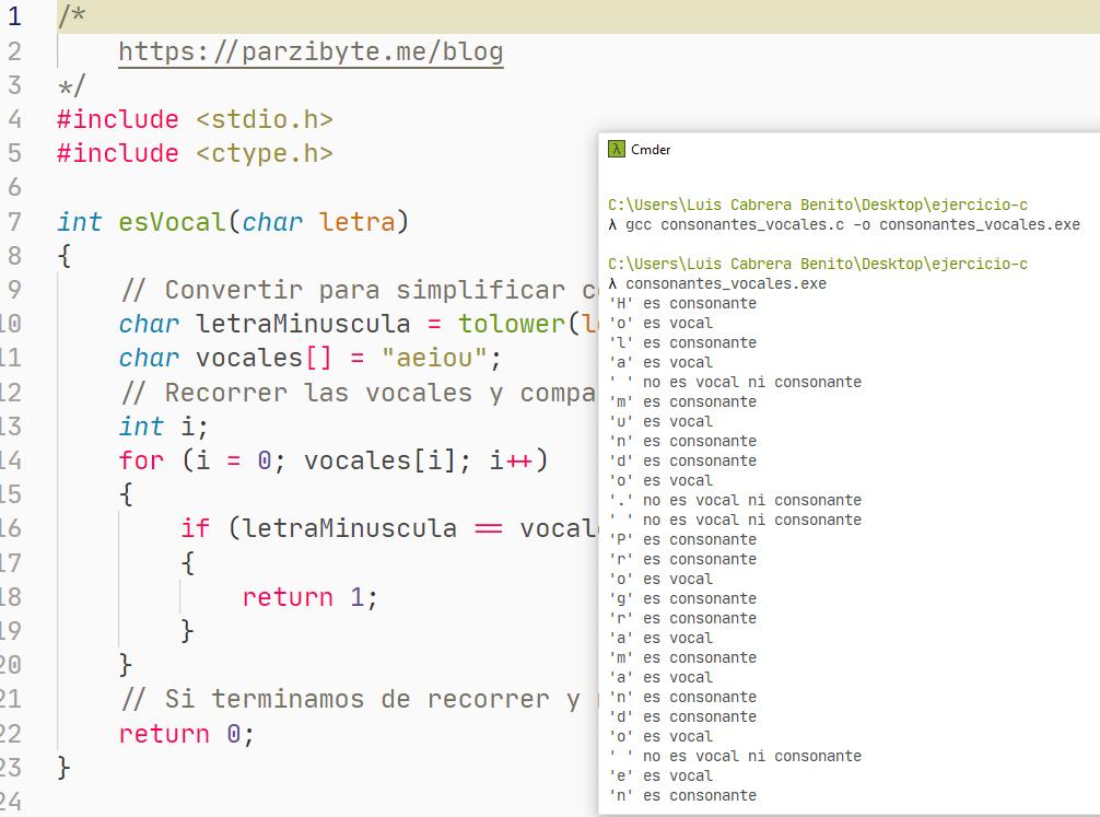 Saber si es consonante o vocal en ANSI C