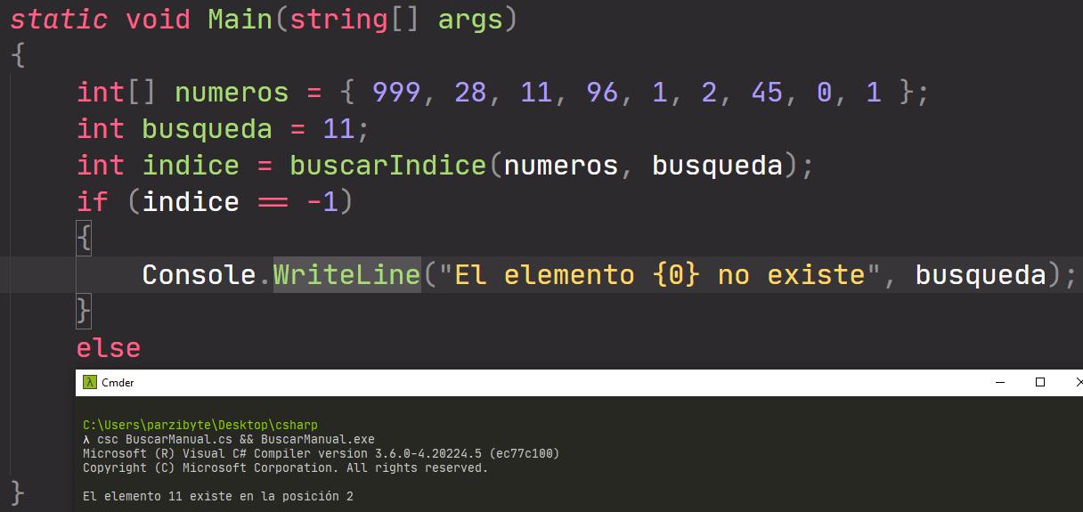 Buscar elemento en arreglo de C# - Nuestro IndexOf