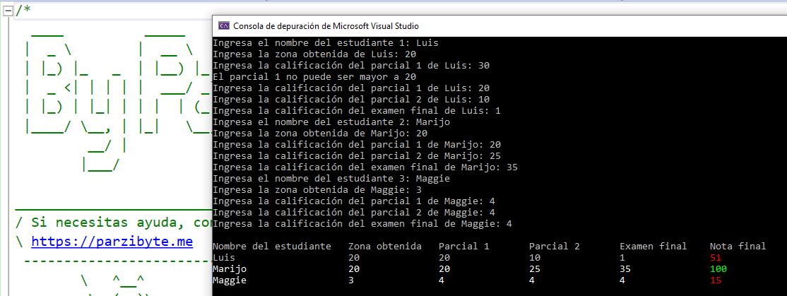 Ejercicio resuelto con C# - Notas de estudiantes con matrices