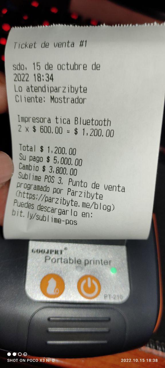Ticket impreso en impresora térmica desde el navegador web