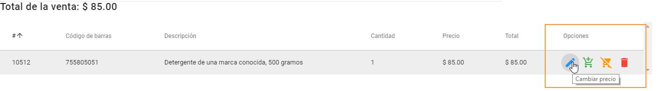 Cambiar precio al vender