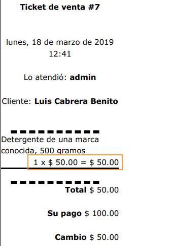 Ticket con precio cambiado - Sublime POS 3 punto de venta gratuito