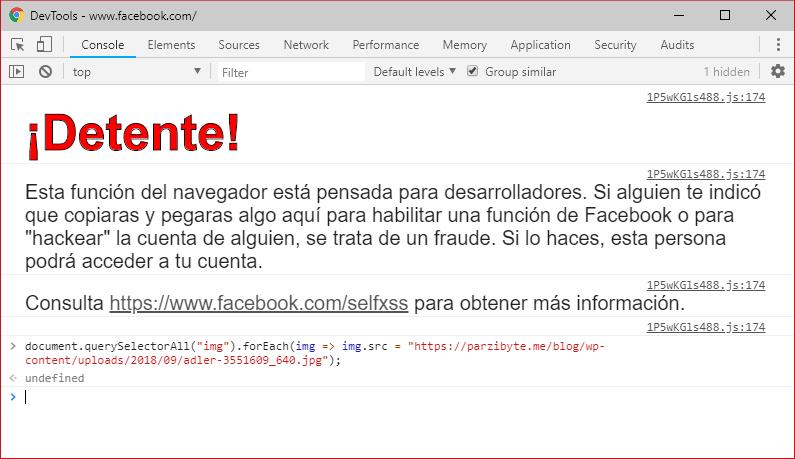Consola de depuración en donde pegamos el código