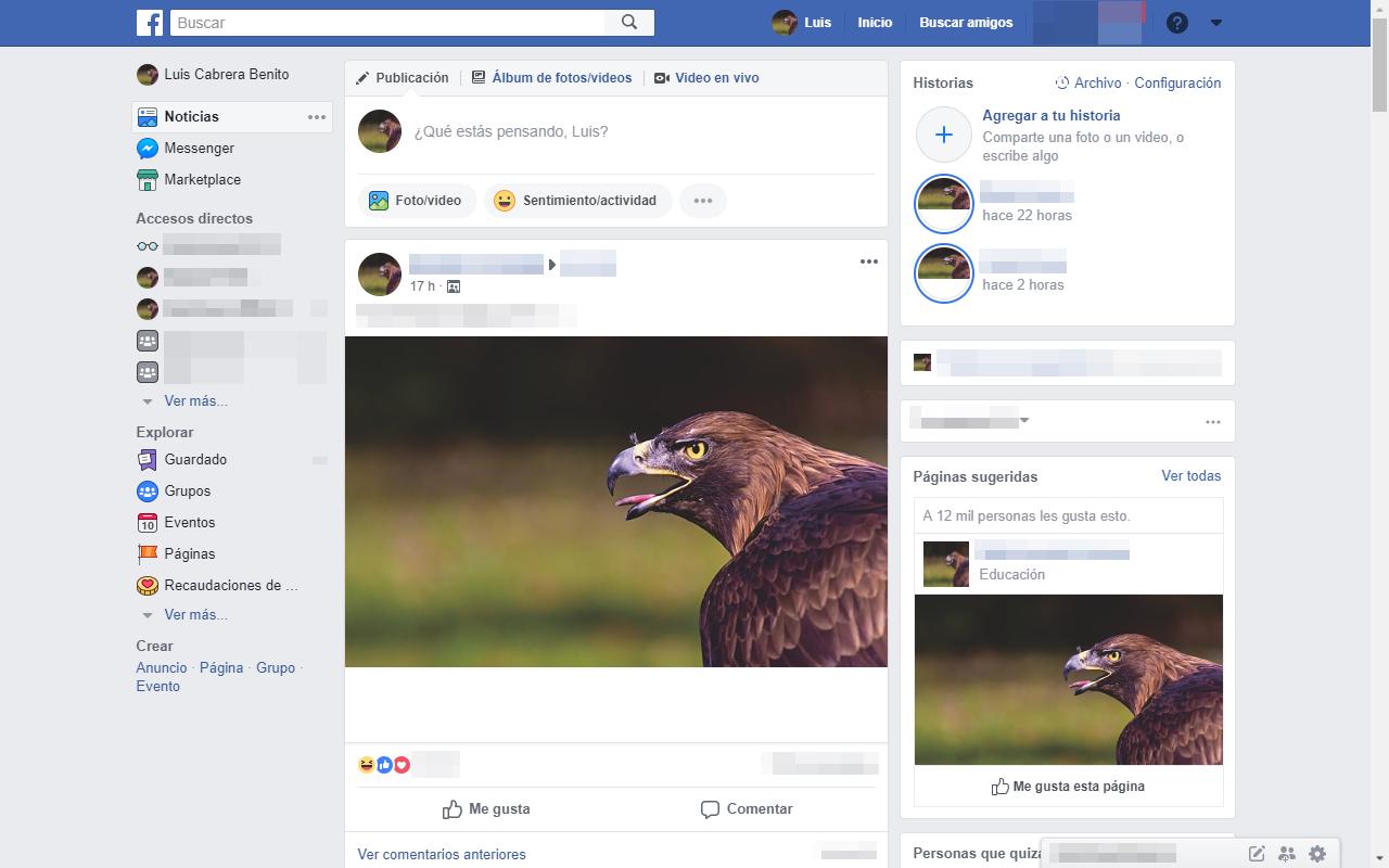 Página de Facebook con imágenes modificadas