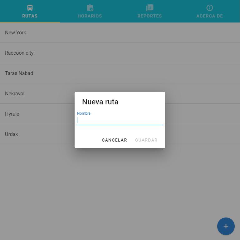 Gestión de destinos o rutas en app móvil de transporte