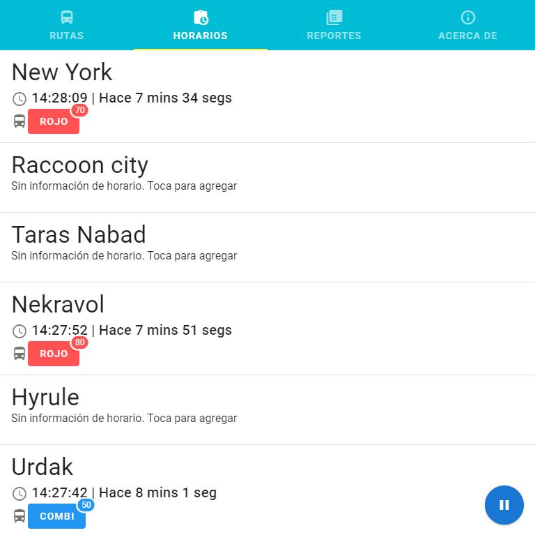 Horarios en los que pasa cada transporte - Checador de transporte público