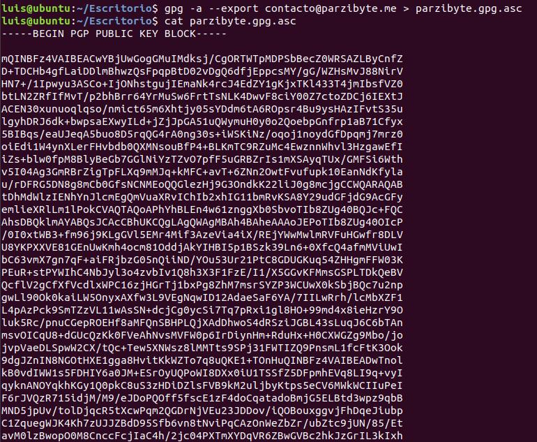 3 - Exportar clave pública en formato ascii