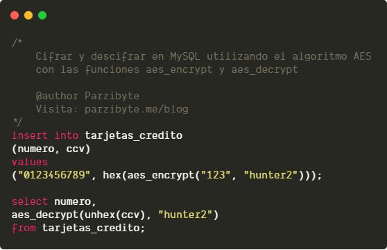 Cifrar y descifrar con AES en MySQL