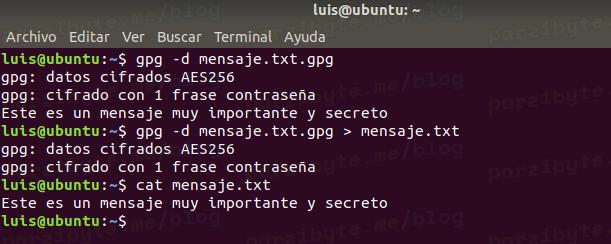 5 - Descifrar archivo con gpg