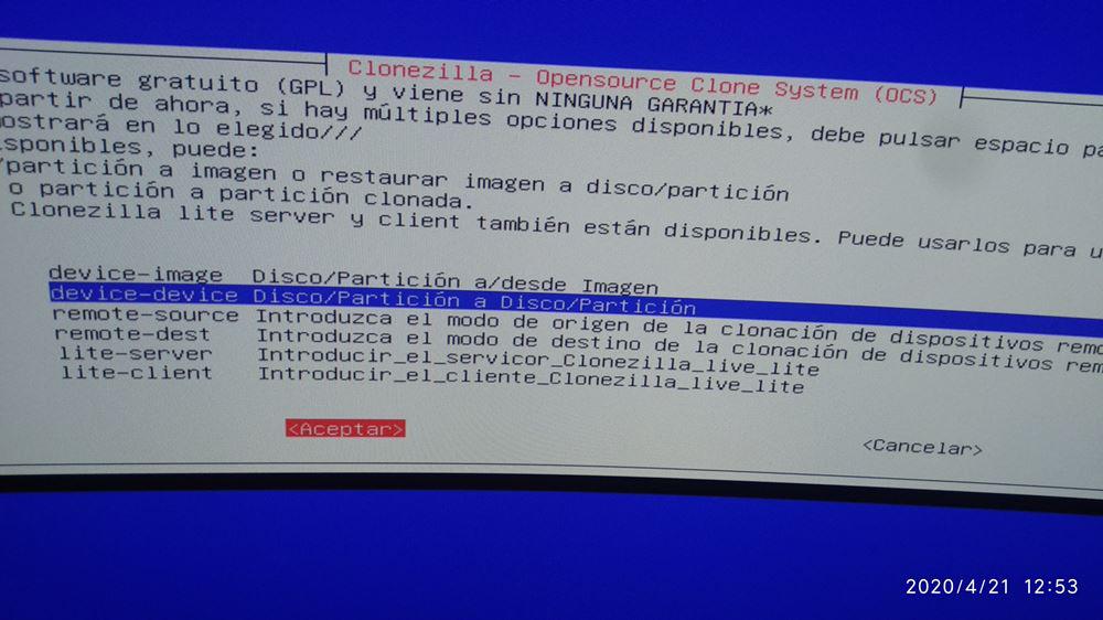 Clonar dispositivo a dispositivo con clonezilla