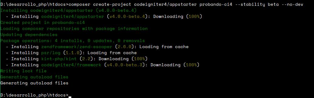 Crear aplicación de CodeIgniter 4 con Composer
