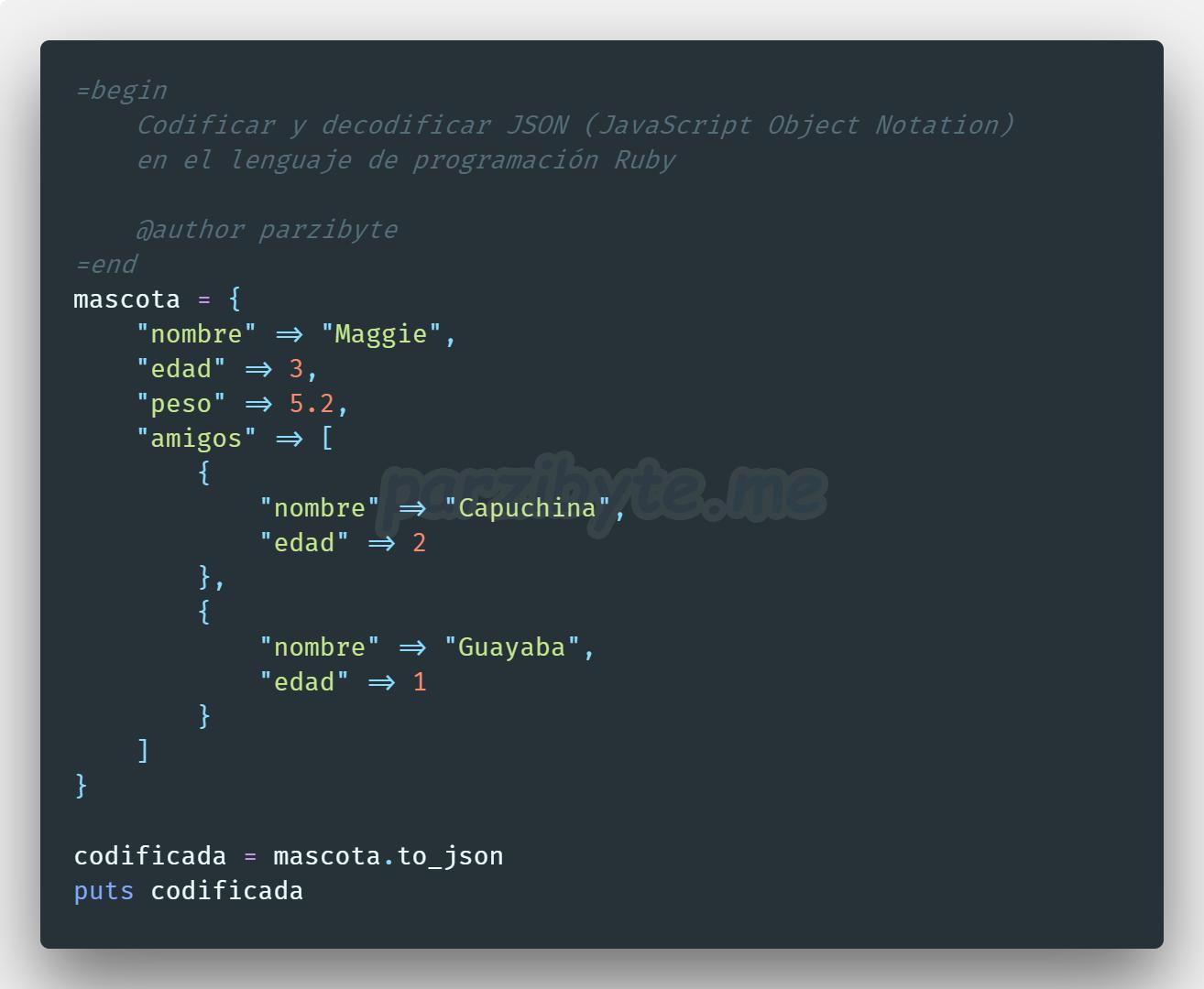 Codificar y decodificar JSON en Ruby usando to\_json y JSON.parse