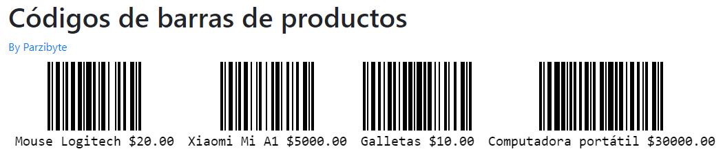 Códigos de barras para productos, usando JSBarcode y un arreglo