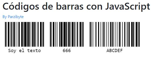 Códigos de barras en imágenes usando JavaScript. Los valores se especifican en los atributos data-\*