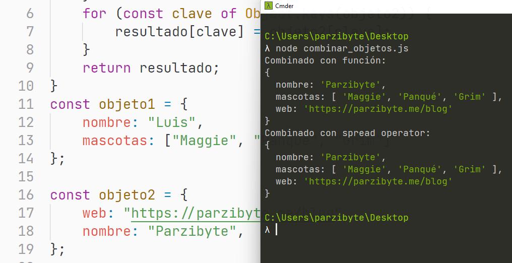 Combinar objetos con JavaScript - Mezclar propiedades