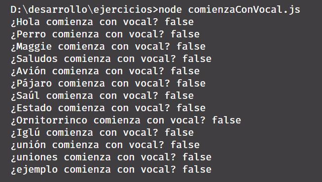 Probar función para ver si empieza con vocal en JavaScript