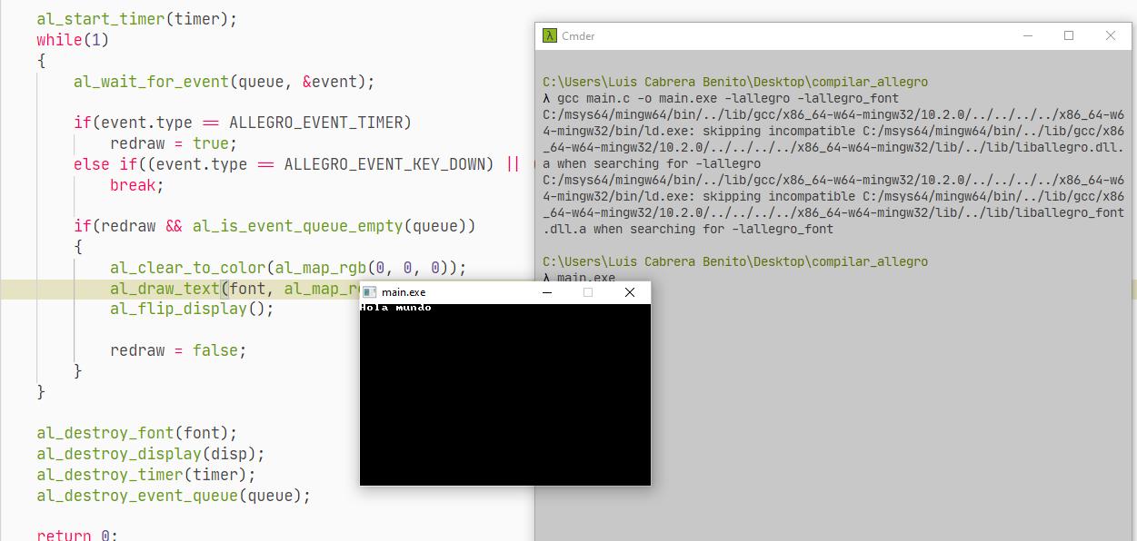 Compilando primer programa de Allegro 5 en Windows