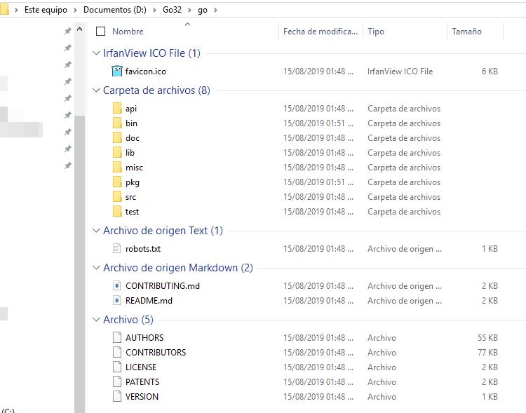 Extracción del zip de Go