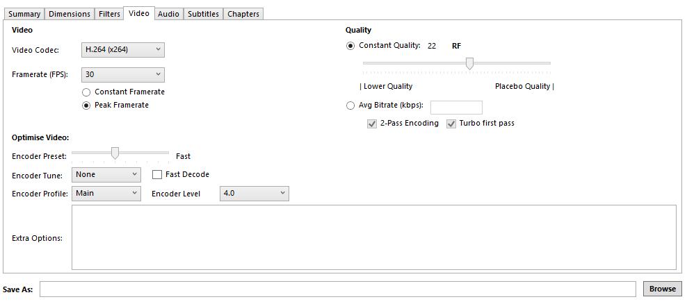 Configuración de vídeo por defecto