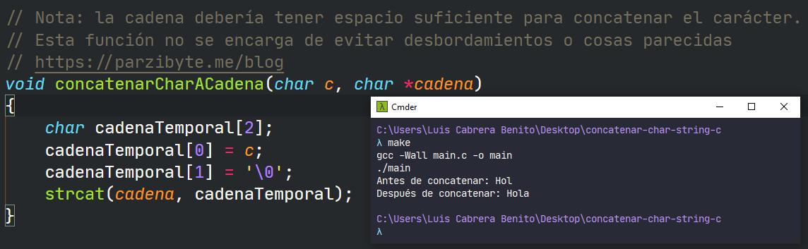 Concatenar char y string en C