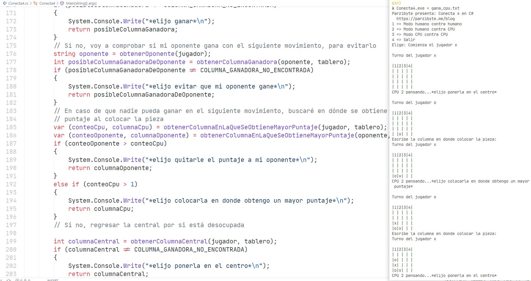 Jugando conecta 4 en C sharp (c#)
