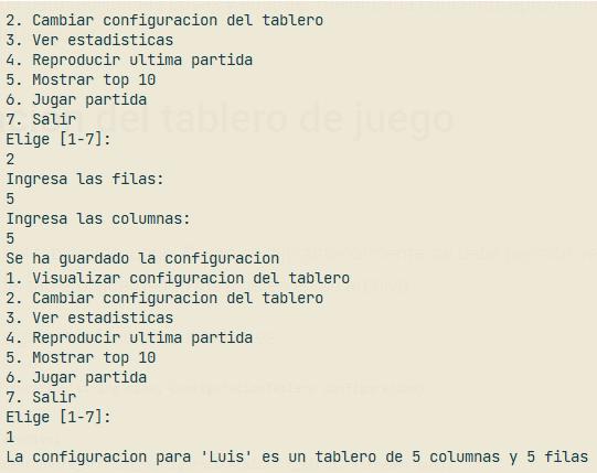 Guardar y mostrar configuración del tablero