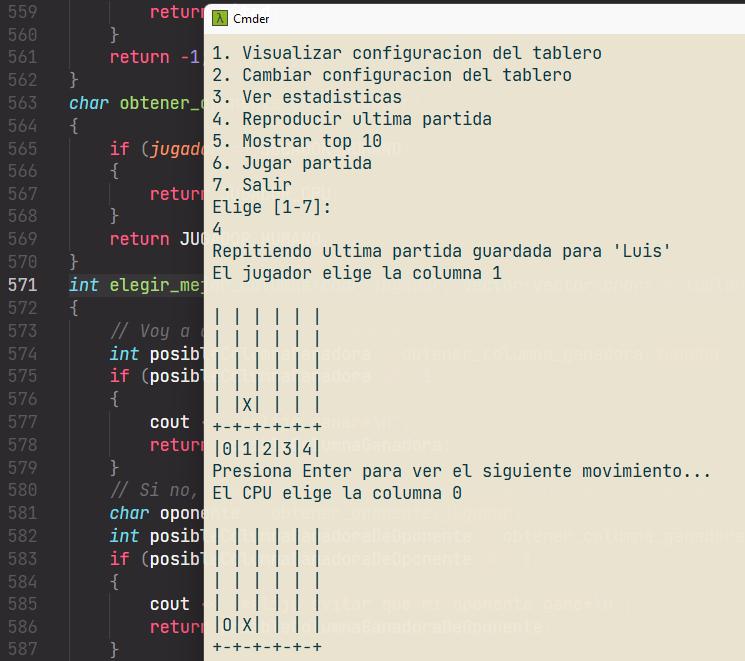 Reproducir última partida - Programación de juego Conecta 4 en C++