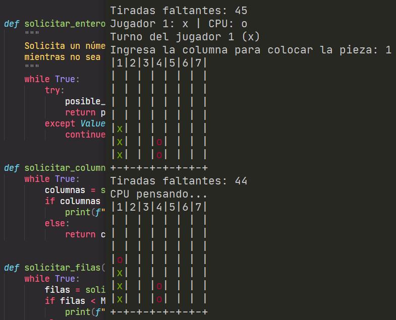 Conecta 4 programado en Python - CPU eligiendo mejor columna