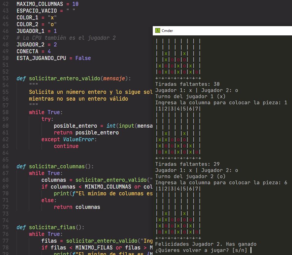 Programación de juego conecta 4 en Python