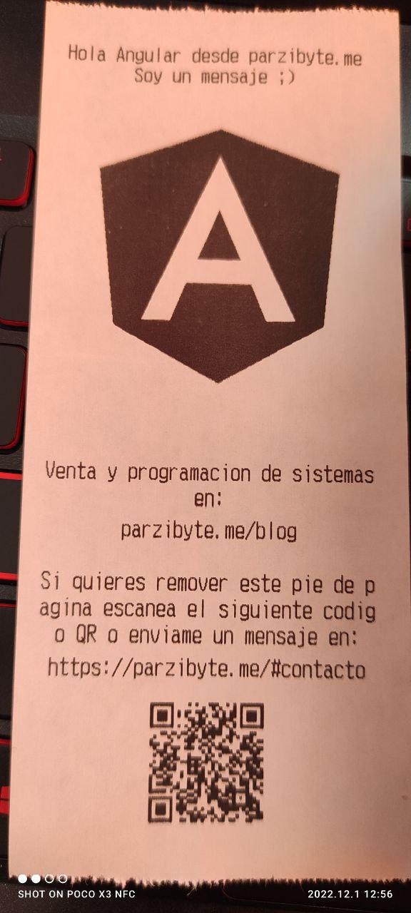 Impresora térmica con Angular y TypeScript - Ticket impreso