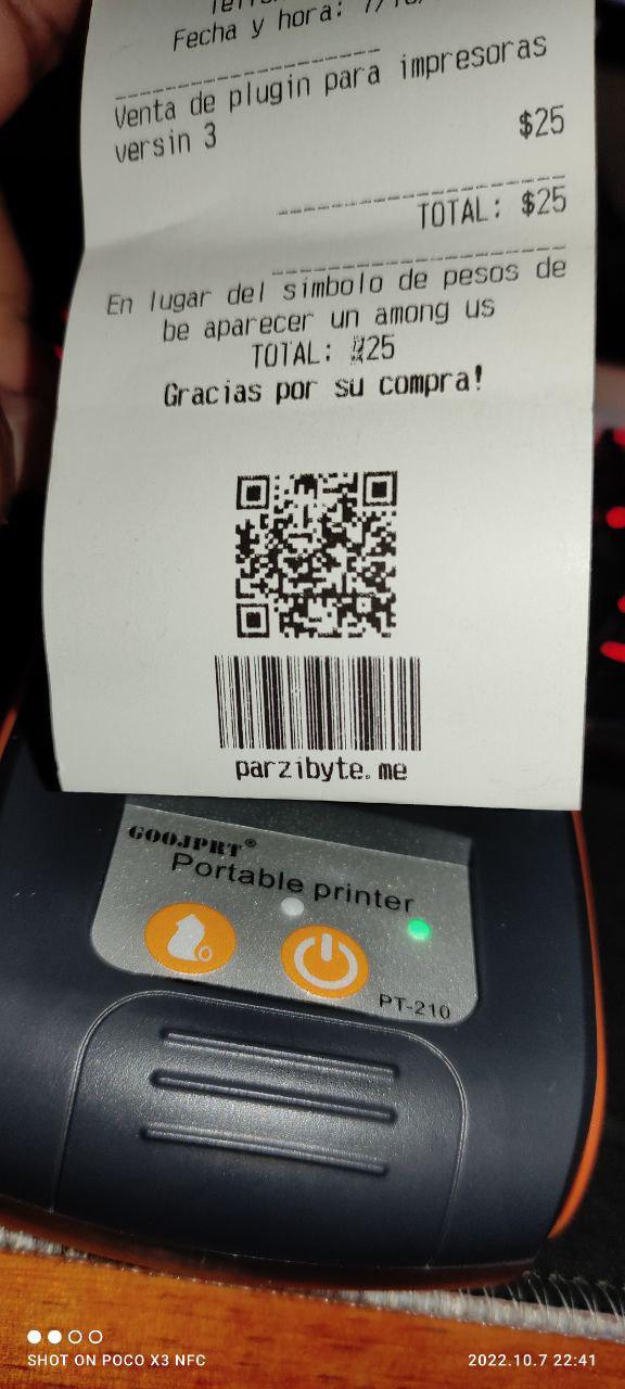 Prueba de impresión en impresora térmica bluetooth PT-210 GOOJPRT