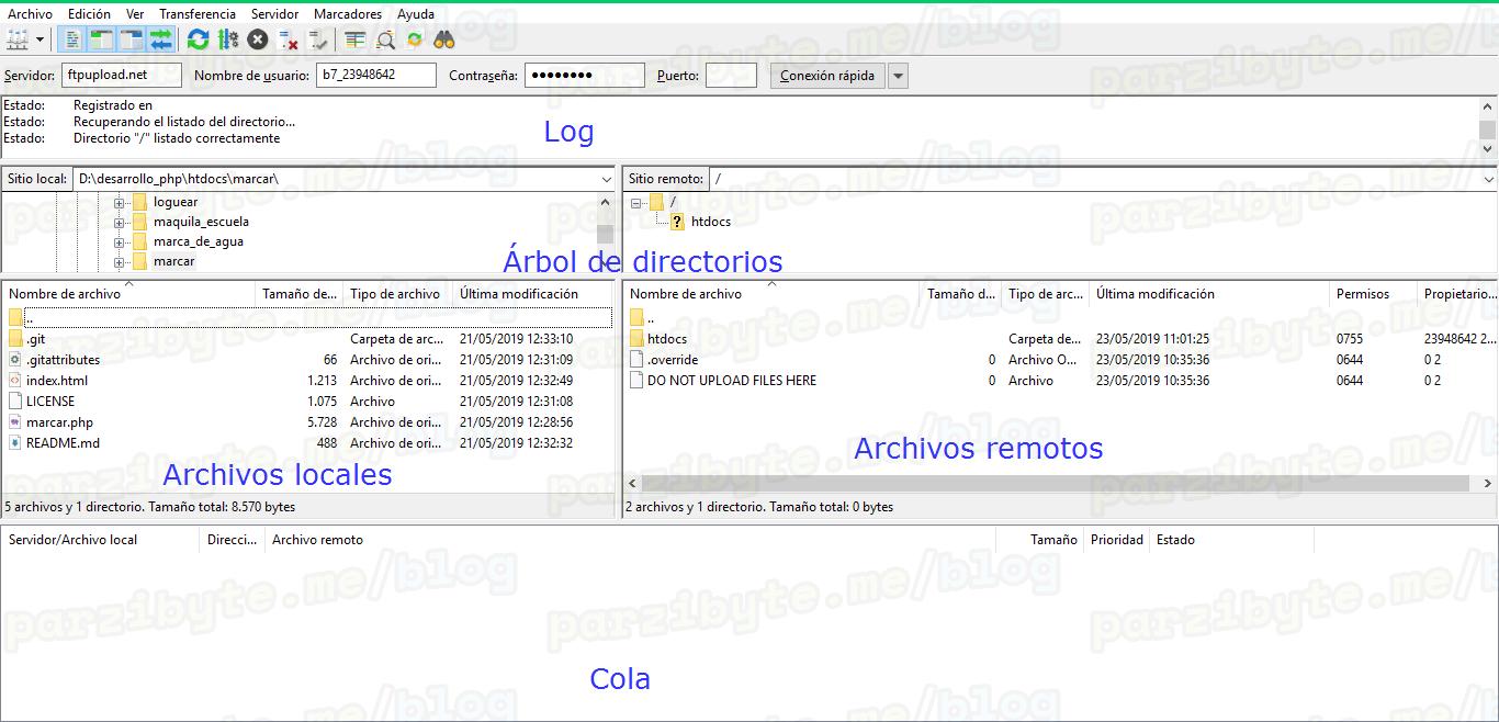 4 - Partes más importantes de FileZilla