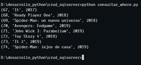 Consulta con where - Python y SQL Server