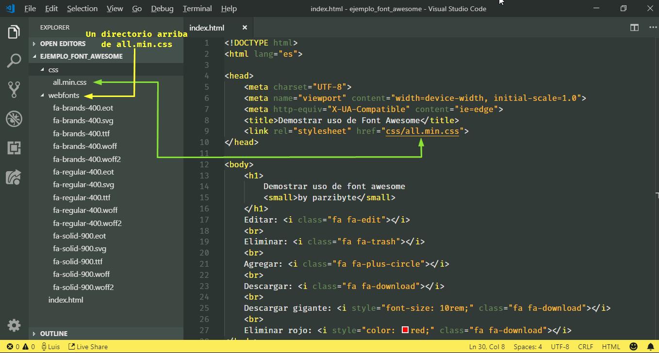 Estructura de CSS y Fuentes de Font Awesome