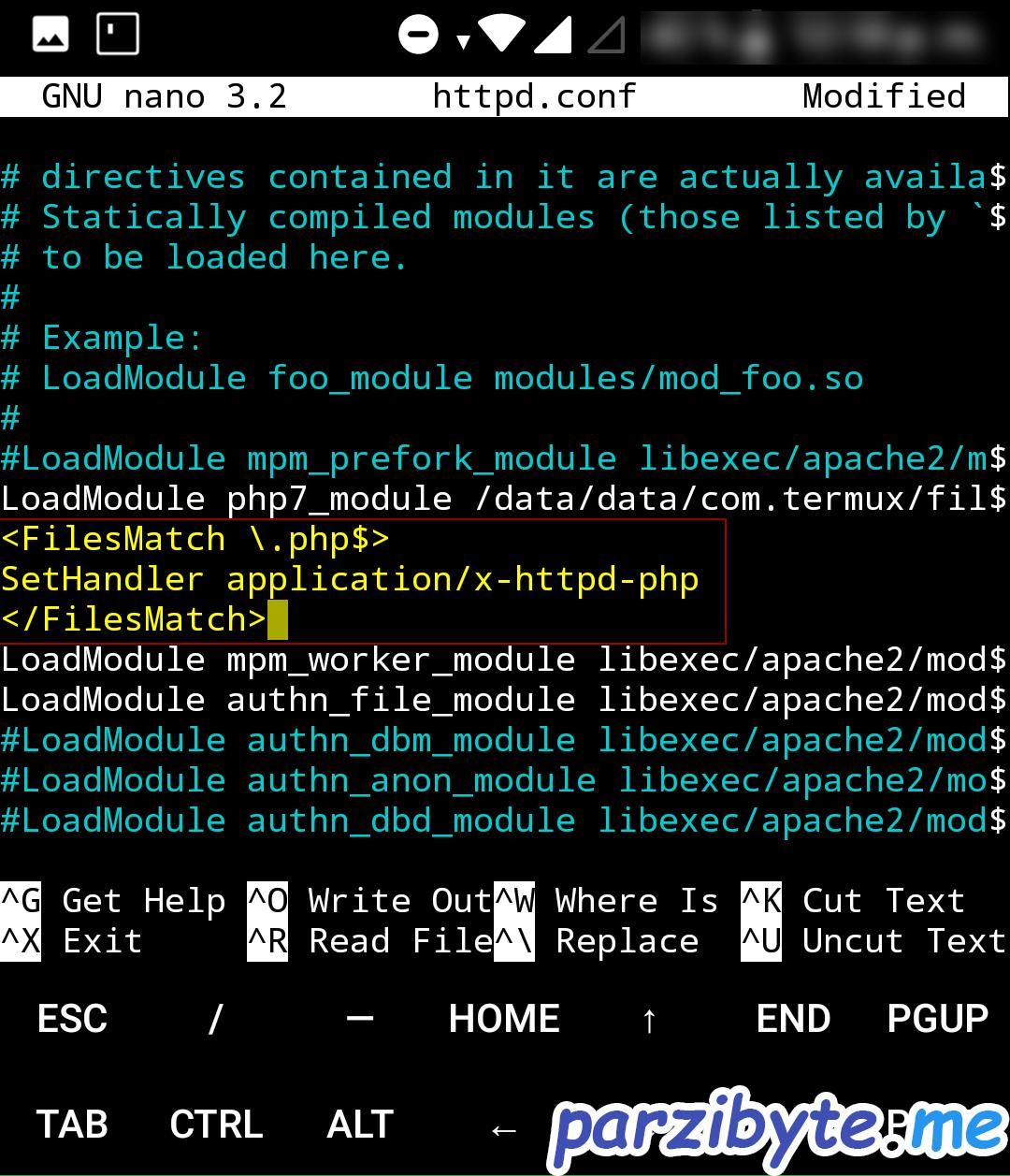 Establecer handler para archivos de PHP