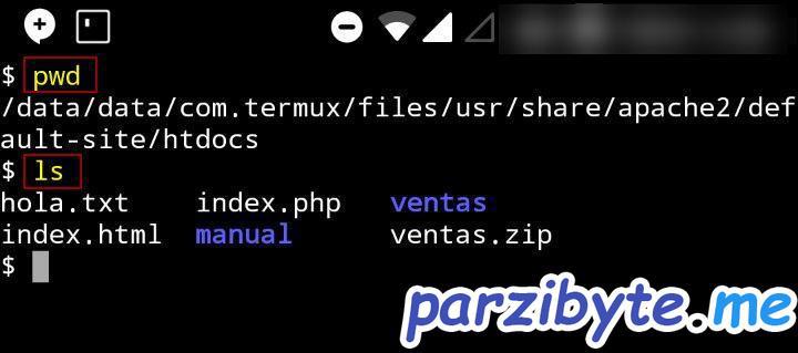 Ruta de htdocs en termux