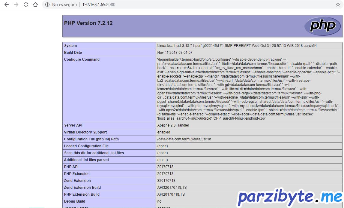 Ver información de versión de PHP instalada en Android