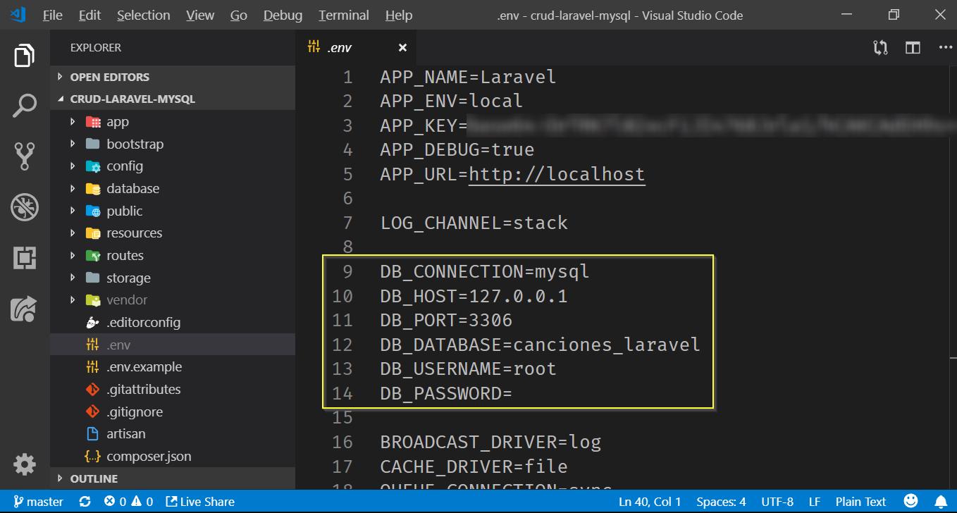 Env de Laravel para MySQL