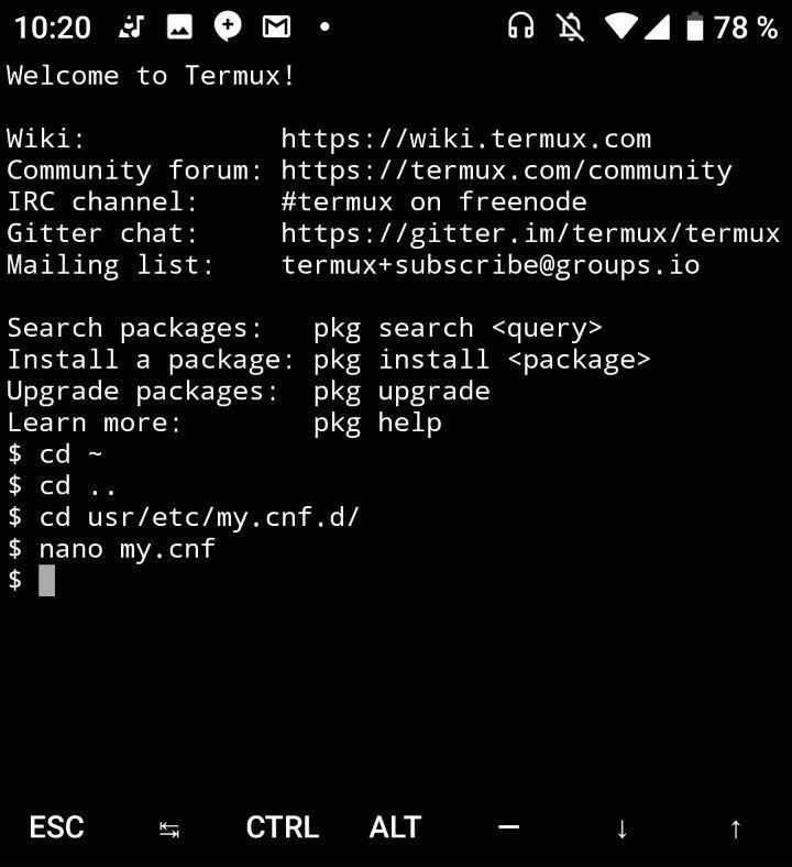 Navegar hasta carpeta de configuración de mysql