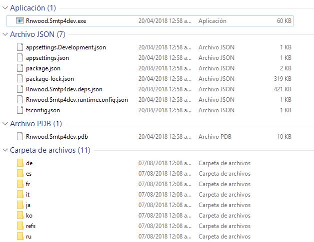 Lista de archivos descargados para configurar servidor SMTP para pruebas de PHP
