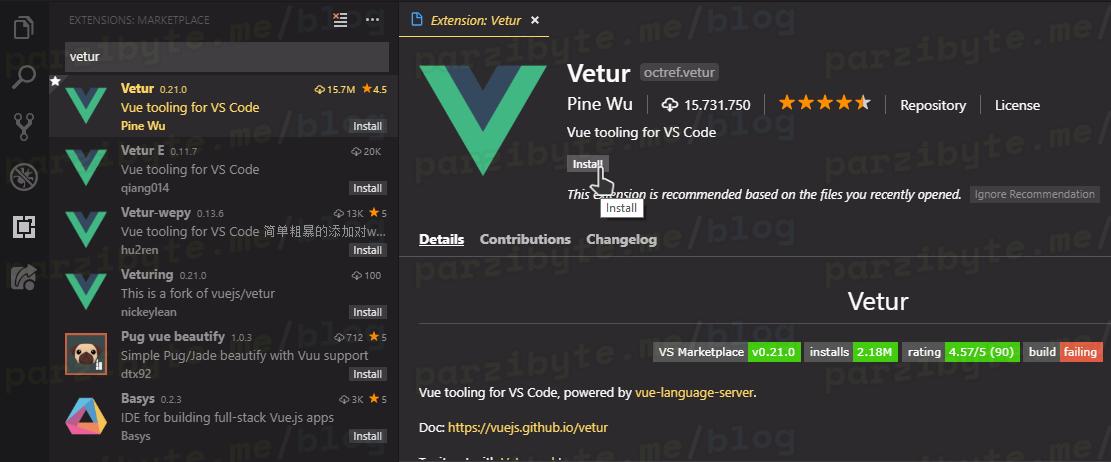 2 - Instalar extensión Vetur en VS Code
