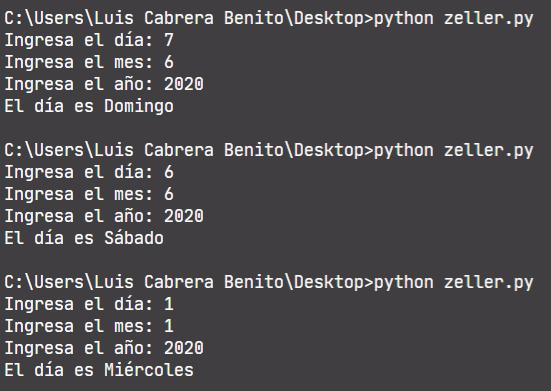 Congruencia de Zeller en Python